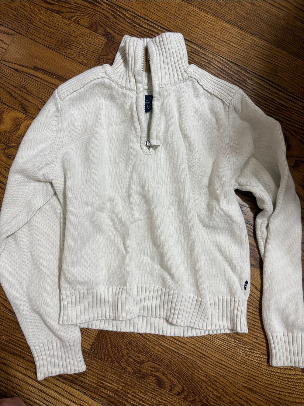 Nautica Cream Half-Zip Ribbed Turtleneck Sweater